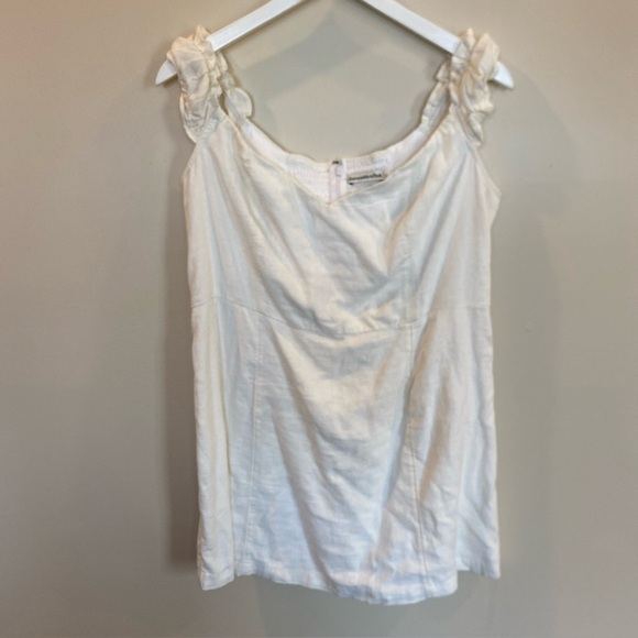 Abercrombie & Fitch Cap Sleeve Mini Dress Linen Blend Ivory Large Petite - Picture 1 of 5